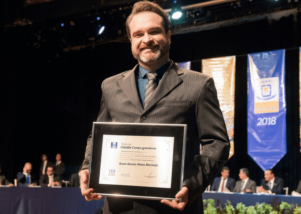 Bruno R. M. Machado recebendo o Título de Cidadão Campo-Grandense em 2018